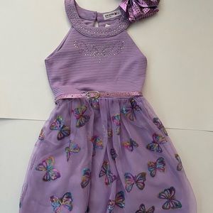 Girls' purple sequined butterfly dress and bow set. Size 6 - NWT